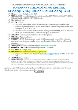 Vabilo CEZANJEVCI-JERUZALEM